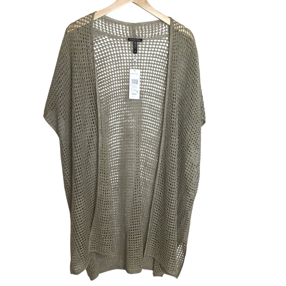 EILEEN FISHER Organic Linen Duster Cardigan Natural Sleeveless Relaxed Fit NWT